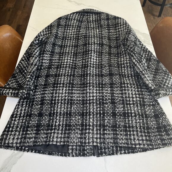 ELLEN TRACY Houndstooth Wool Blend Pea Coat Black Ivory Textured Lined Sz 14 NWT - Picture 16 of 16
